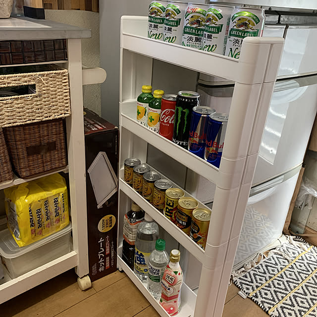 飲み物のストック,早く買えば良かった！,隙間収納,ストック収納,4段ラック,ワゴン収納,RoomClipショッピング,スマートワゴン Fumiの部屋