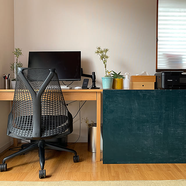 黒板塗料,書斎,無印良品,仕事場,モニターアーム,DIY,My Desk Uの部屋
