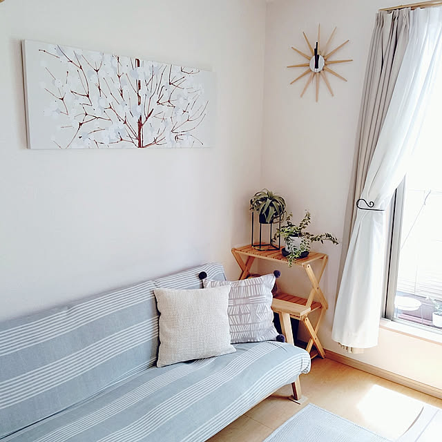 Lounge,オープンラック,狭小住宅,小さなお家,小さいおうち,普通の家,狭小3階建,北欧ナチュラル,北欧インテリアに憧れる,普通のおうち,北欧インテリア,簡単に折りたためるラック,北欧雑貨,ベルメゾン,２階リビング,シンプル,アンケートに当選しました！,花台,ブランケット収納,モニターごっこ,ソファ,マリメッコ ファブリックパネル,観葉植物 masumiの部屋