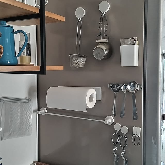 Kitchen,いいねと、フォローの押し逃げすみません！,いいね！いつもありがとうございます♡,マンション暮らし,築古マンション,リノベーション,低予算リノベ,冷蔵庫横,無印良品,100均,素朴なものが好き,可愛いものが好き sakiの部屋