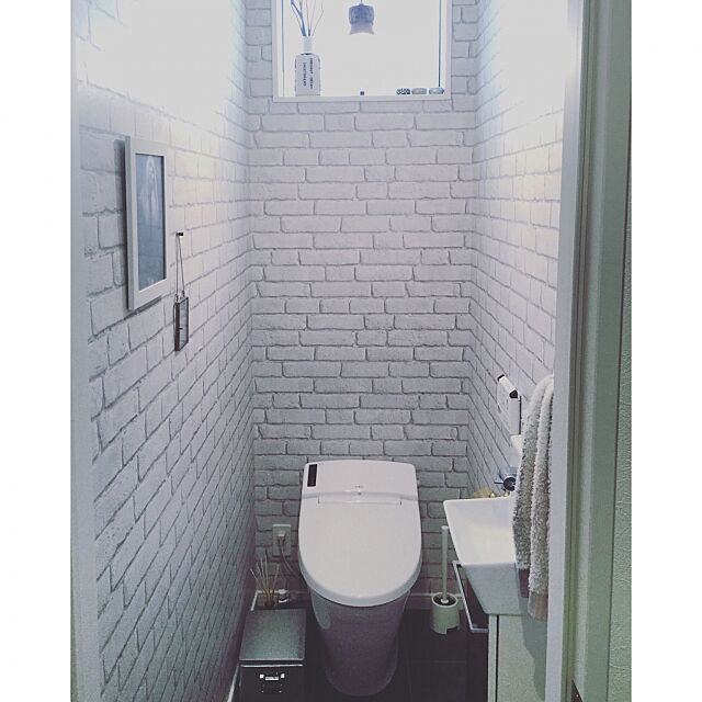 Bathroom,レンガ壁紙,壁紙,シャビーシック,H&M HOME,海外インテリアに憧れる Mincoooの部屋