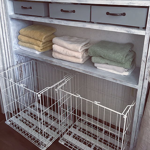 Bathroom,スノコ利用,棚DIY,タオル収納,洗濯カゴ kuromameの部屋