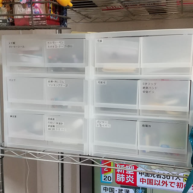 My Shelf,RoomClipアンケート,無印良品,引っ越しはまだ先なのに,ネームランド,くすりの収納,筆記用具収納,電池収納,ケース引出式浅型,ラベリング初心者 piggybankの部屋