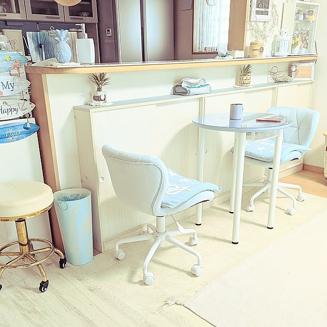 Lounge,おすすめアイテム,イベント参加,カウンター下の収納,楽天で購入,建売住宅,4LDK,シニア世代,断捨離中,ブルー系色大好き,白色が好き,好きな物に囲まれて暮らしたい♡,海辺のリゾートに憧れる,海の見える家に憧れる,お家時間を楽しむ♪,自己満足のインテリア nonnonの部屋