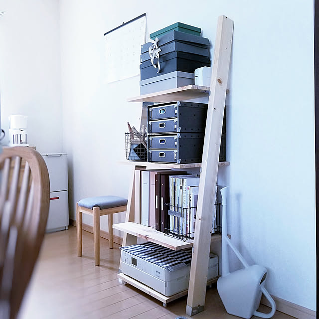 My Shelf,コレ、DIYしたよ！,賃貸,PINK FLAG,ラダーシェルフ,ラダーブラケット,無印良品,FOUND MUJI,fog linen work,2×4材,プリンター台,IKEA johnの部屋