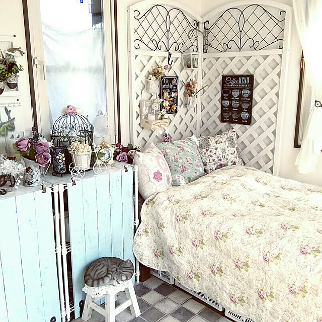 Bedroom,パステルカラー,フォロー&いいね ありがとうございます♡,フォローの押し逃げお許し下さい★,出会いに感謝です♡,イベント参加用,コメントお気遣いなく♡,間違えて、削除してしまいスミマセン,セルフリノベーション中,クッションフロアー貼り corocoro2の部屋