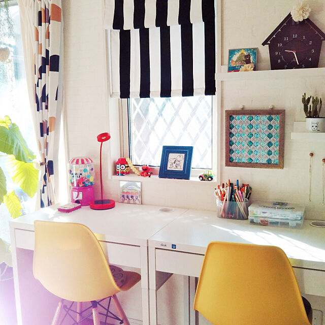 My Desk,こどものいる暮らし,原色好き,黄色,カラフルな部屋,空間アレンジ,勉強スペース,ビタミンカラー♡,狭くても楽しむ❤,スタディスペース peachnutの部屋