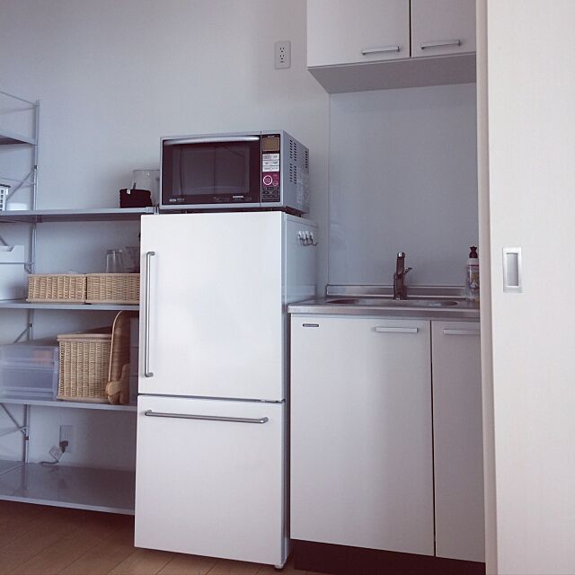 Kitchen,無印良品冷蔵庫,なんとかしたい場所,まだまだこれから,整理整頓したい,ミニキッチン,無印良品,無印良品 収納,白 Yu59の部屋