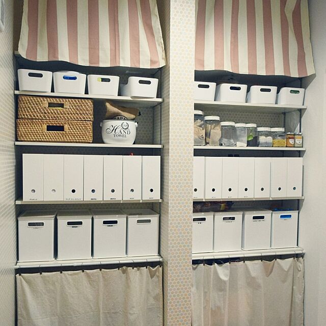 My Shelf,パントリー,パントリー収納,IKEA,ニトリ,パントリー内部,VARIERA,ニトリのインボックス,ニトリのファイルボックス,左右対称にしたい,RC山口♡,フレッシュロック comiの部屋