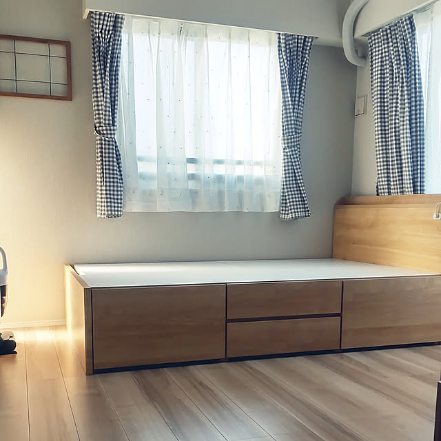 Bedroom,寝室,いつもいいねやコメありがとうございます♡,子どもと暮らす,マンション暮らし,ニトリ,セミダブルベッド,収納つきベッド mamiの部屋