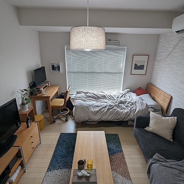 観葉植物,無印良品,照明,ナチュラル,IKEA,雑貨,間接照明,一人暮らし,北欧,ニトリ,7畳,1K7畳,男部屋,賃貸,インテリア koの部屋