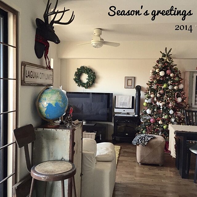 Overview,クリスマス,クリスマスツリー,暖炉型ファンヒーター,ビンテージ,テレビ,シーリングファン laguna917の部屋