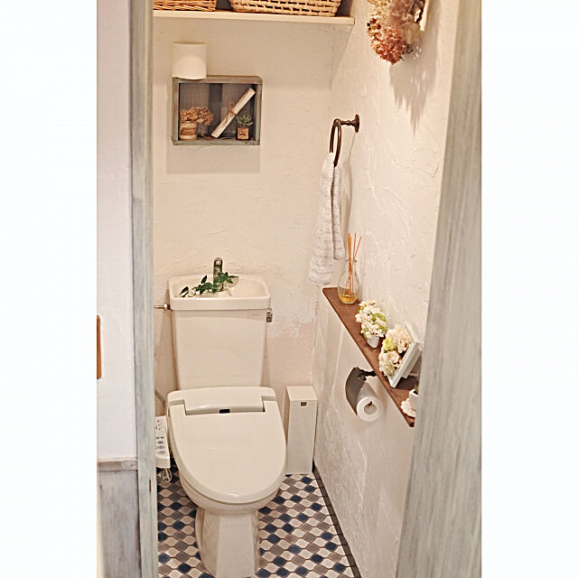 Bathroom,レトロ,壁紙屋本舗,クッションフロア,漆喰壁 Purinの部屋