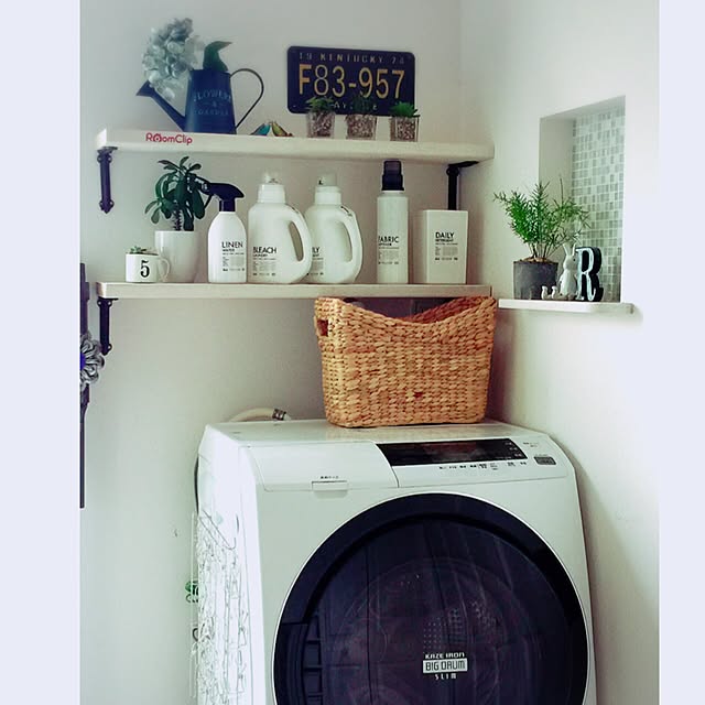 Bathroom,ドラム式洗濯機,ラベル作成,mon・o・tone,洗剤ボトル,見せる収納,洗濯機の上の棚,かご大好き,ランドリー shio2772の部屋