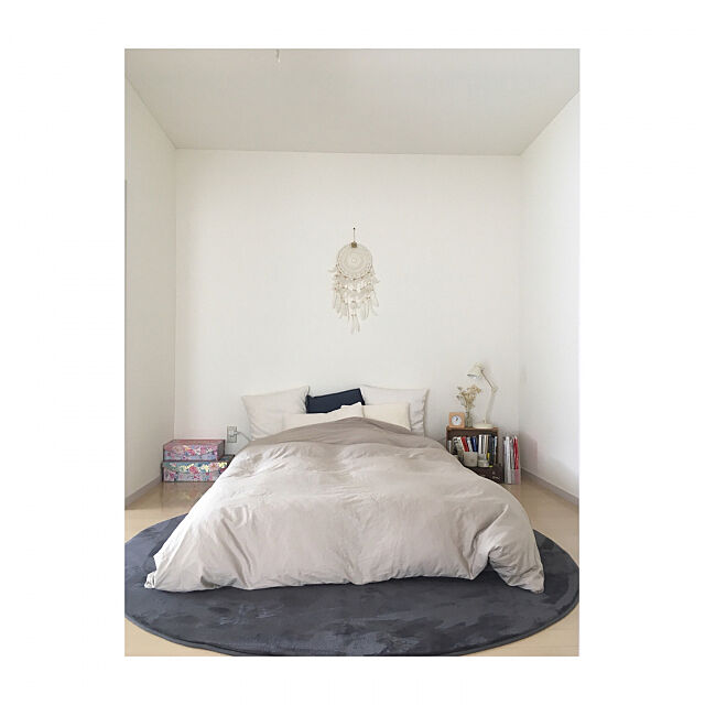Bedroom,一人暮らし,ミニマリスト,癒し,塩系インテリア,シャビーシック,ローベッドスタイル,キャンドル,Francfranc YASUNOの部屋