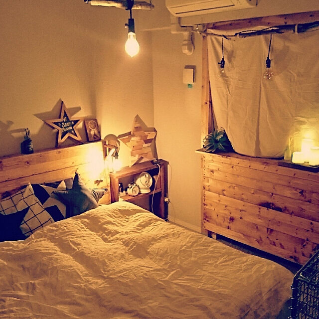 Bedroom,照明,DIY,IKEA,流木 cafe-plageの部屋