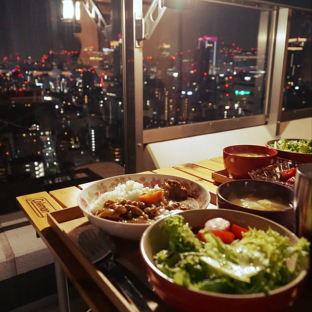 夜景,コールマン,夜ご飯,キャンプ気分,キャンプアイテム,バルコニー,Kitchen hamchanの部屋