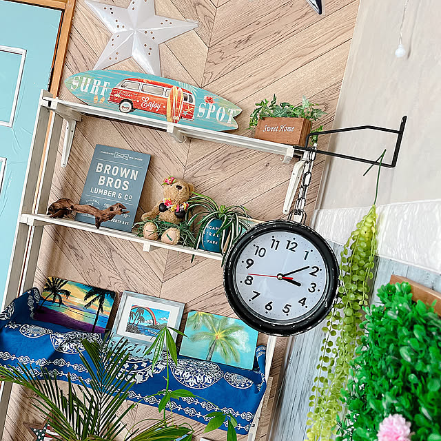 両面時計diy,両面時計,西海岸インテリア,観葉植物,西海岸風,リビング,DIY,ダイソー,雑貨,100均,おしゃれ,カフェ風,西海岸インテリアに憧れる,On Walls Mameronの部屋