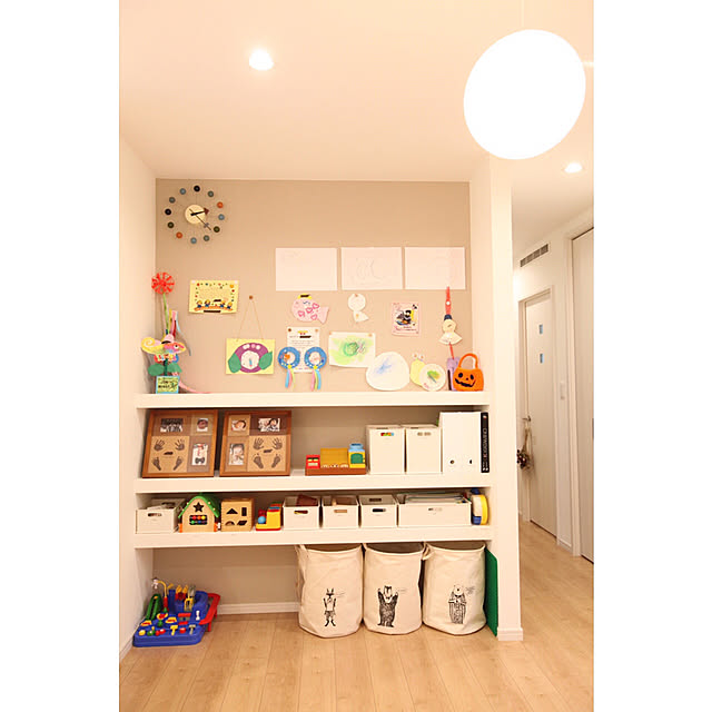 My Shelf,北欧,おもちゃ収納,ニトリ,プラレール,北欧ナチュラル,こどもと暮らす。,整理整頓,収納,アクセントクロス,マグネットウォール hina____coffeeの部屋