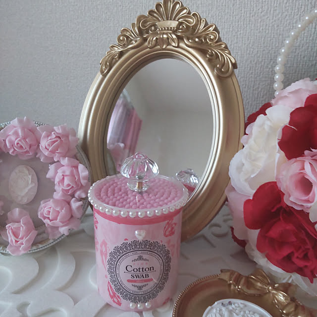 My Shelf,10分でできる,姫系,ラブリー好き,綿棒ケースリメイク♡,パールビーズシール,ガラスの取手,セリアの綿棒,イベント参加 neoyukikoの部屋