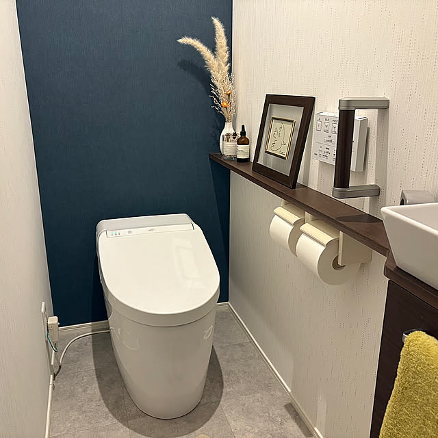 Bathroom,ドライフラワー,R7.03.11,３ＣＯＩＮＳ,アクセントクロス,タンクレストイレ,ネオレスト,TOTO,トイレのインテリア,スタイリッシュモダン izumikoの部屋