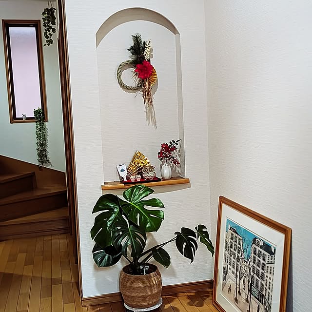 Entrance,季節を楽しむ暮らし,ニッチ,見て頂きありがとうございます,暮らしのひとコマ,セリア,100均,ダイソー,100均造花アレンジメント,100均手作り雑貨,フェイクグリーン,ニッチディスプレイ yukunの部屋