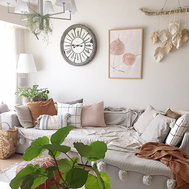 Boho×Scandinavian,Boho Style,yamagiwa,マクラメタペストリー,boconcept,リネンクロス,暑さ対策,海外インテリアに憧れる,H&M HOME,Lounge shuの部屋
