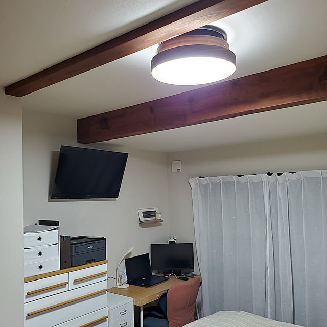 Bedroom,RoomClipショッピング,夏のスペシャルクーポン,寝室で仕事,stay home,珪藻土の壁,IKEA,LED照明,在宅ワーク masaの部屋