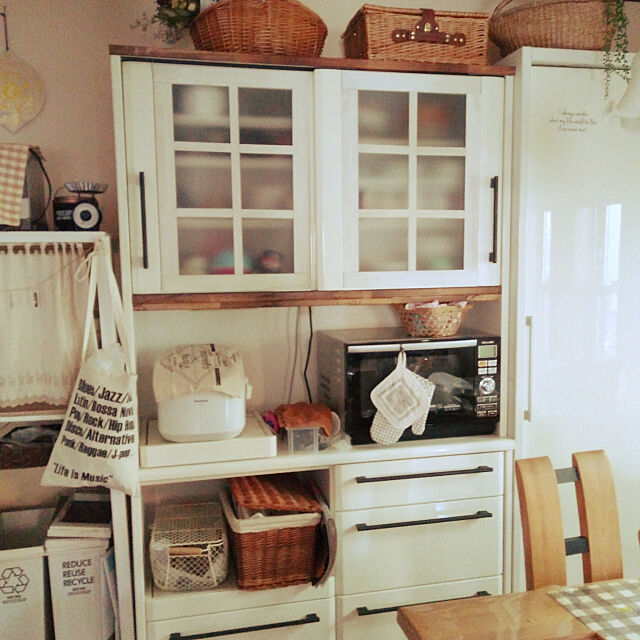 Kitchen,カフェ風,簡単リメイク,DIY,かご,食器棚 nene-laynyの部屋