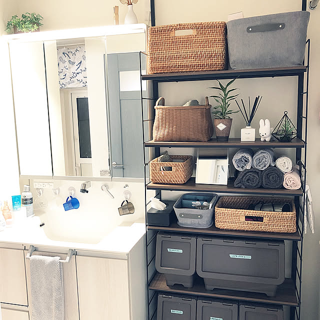 カゴ収納,洗面所収納,ニトリ,ワイヤーシェルフNポルダ,ワイヤーシェルフ,Bathroom aaaの部屋