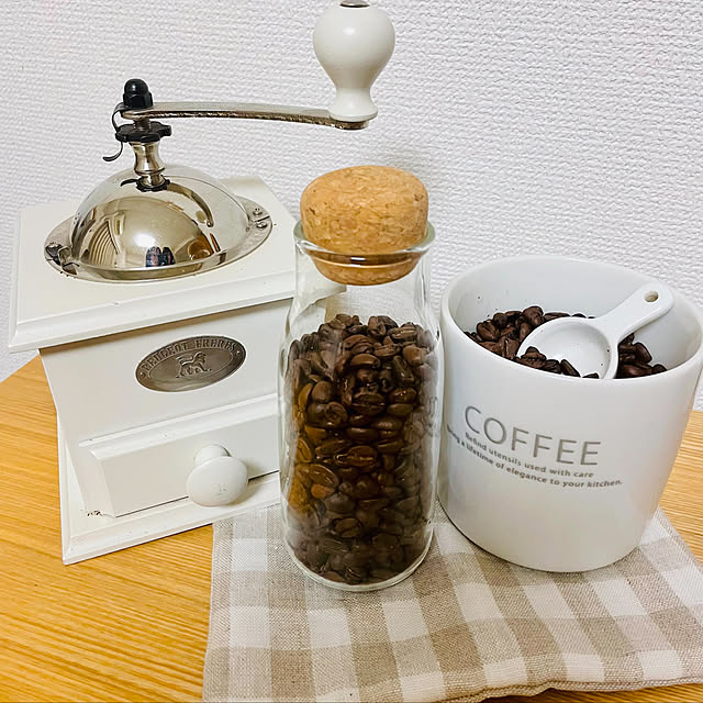 RoomClipアンケート,雑貨,ナチュラル,一人暮らし,カフェ風,ホワイトインテリア,Kitchen,手動ミル,手動コーヒーミル,プジョー,コーヒー豆を挽く,コーヒー豆入れ,コーヒー豆収納,豆挽き haruの部屋