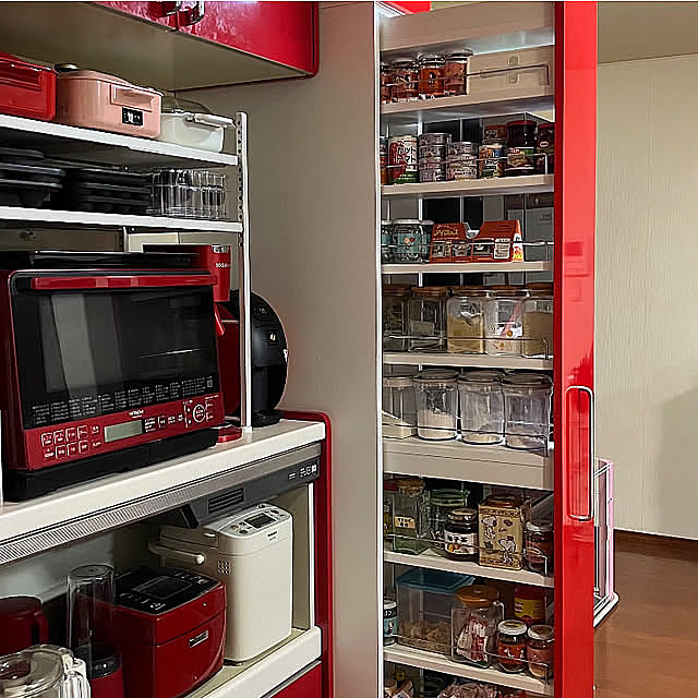 Kitchen,収納スペース,引き出し収納,赤のキッチン,キッチンストッカー,すきまくん,フジイ Robin27の部屋
