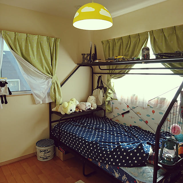 Bedroom,イケア75,次男の部屋,人をダメにするベッド,スターウォーズレゴ,一部塗り壁,雲の照明 akiの部屋