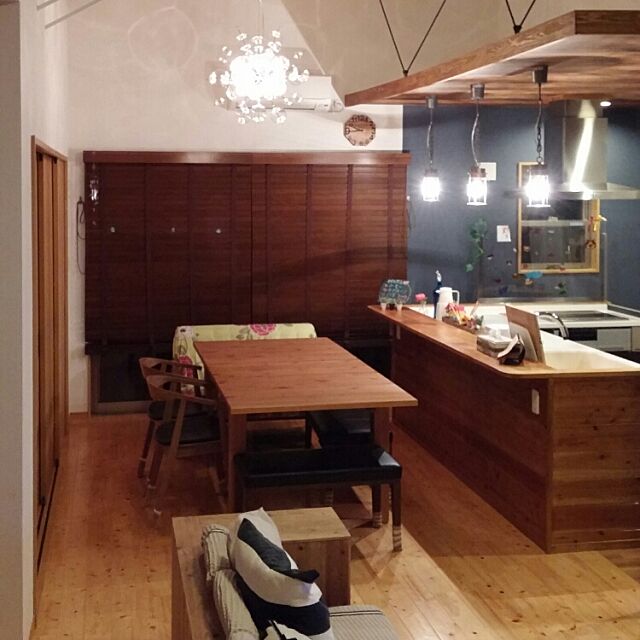 Overview,照明,ブラインド,カフェ風,無垢の床,アメリカンビンテージ,男前化計画,まだまだシンプル yurinaの部屋