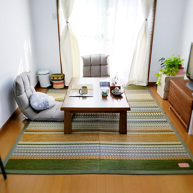 Overview,い草,コロナに負けるな,い草アイテム,夏,畳,have a nice coffee,ガジュマル,ポトス,ヤルキゲンキユウキ,い草スツール,い草のランチョンマット,い草ラグ,デニム,D.STYLE,おうち,癒し,ヒコラー,夏支度 have-a-good-coffeeの部屋