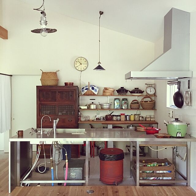 Kitchen,平屋,土間キッチン,水屋箪笥,古家具,レトロ JUNKandRETROの部屋