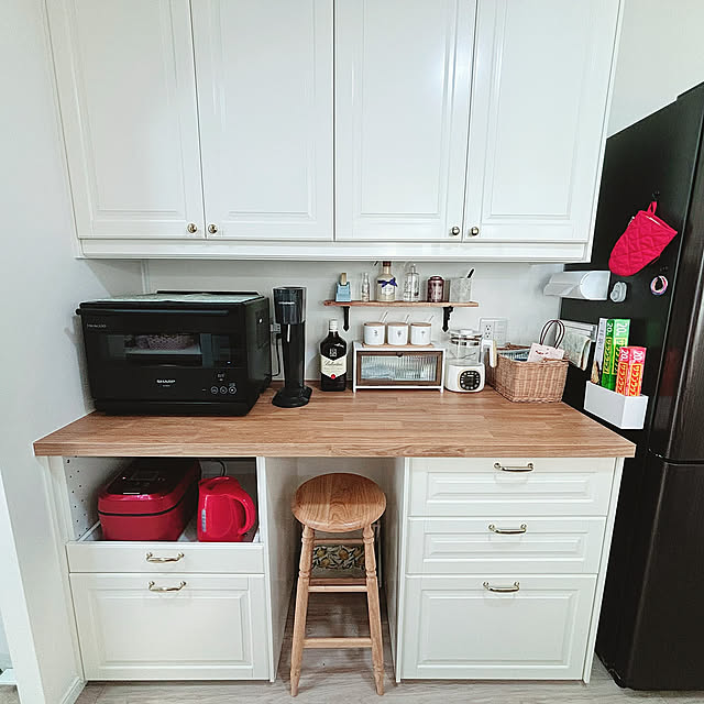 Kitchen,ハイスツール,Francfranc,SHARPヘルシオ,フレンチカントリー,METOD(メトード),IKEA,食器棚,カップボード,ソーダストリーム nyaaa14の部屋