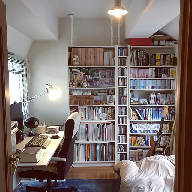 ブラインド,すのこベッド,書斎,パソコンデスク,6畳,イケアビリー,本棚,Bedroom cottoncottonの部屋