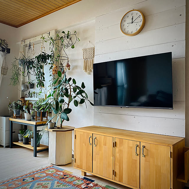 Lounge,観葉植物のある暮らし,板壁,テレビボードDIY,テレビ台DIY,テレビ壁掛けDIY,テレビ壁掛け,テレビ周り,DIY,ブログやってます,賃貸DIY,現状回復DIY,ラブリコアイアン chocoriの部屋
