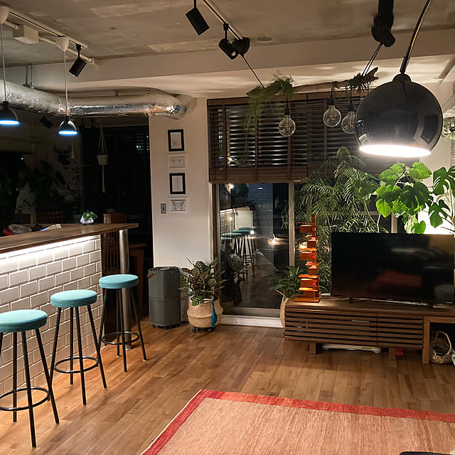 Philips Hueライトリボンプラス,Philips Hue,スマートホーム,NO GREEN NO LIFE,スポットライト,サブウェイタイル,トルボー 120Duo,カウンターチェア,ルイスポールセン,あらわし天井,カウンター,コンクリートむき出し,Overview kan2の部屋
