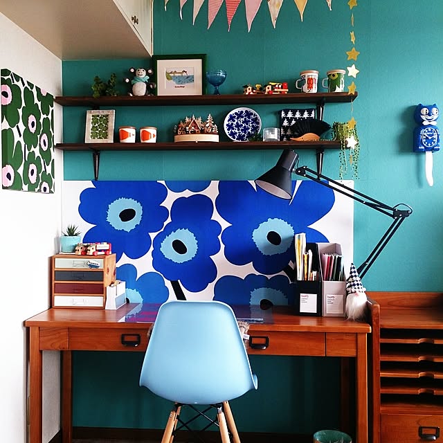 My Desk,学習机,北欧,賃貸アパート,marimekko,ハンドメイド,ブルー re-reの部屋