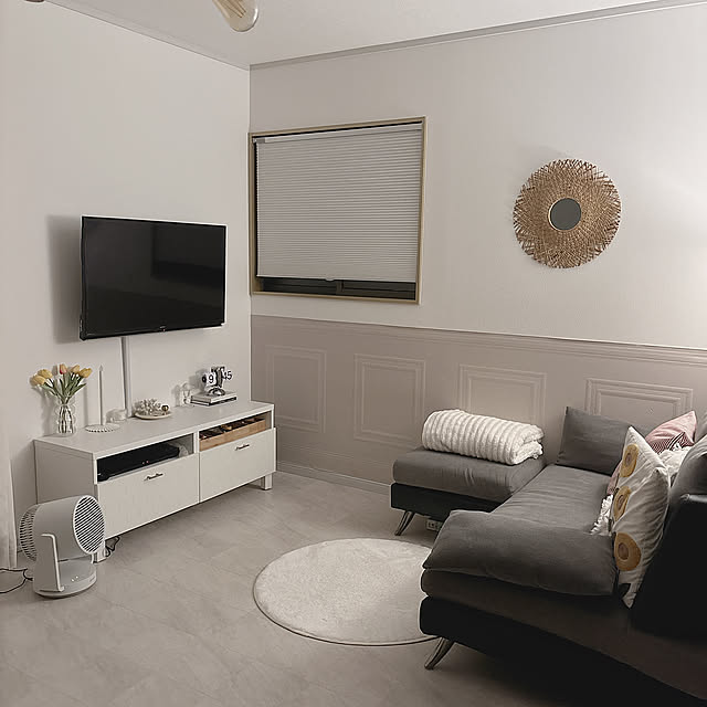 Lounge,夏の暮らし準備,サーキュレーター,ホワイトインテリア,北欧インテリア,狭小住宅,セルフリノベーション,海外インテリアに憧れる,プチプラインテリア,建売住宅,２人暮らし,子どもと暮らす,モニター当選,RHYTHM,韓国インテリア,くらしのリズムを整える,DIYのおうち,リズムのファン,夏の暮らし準備2025,扇風機,DIY aomaの部屋