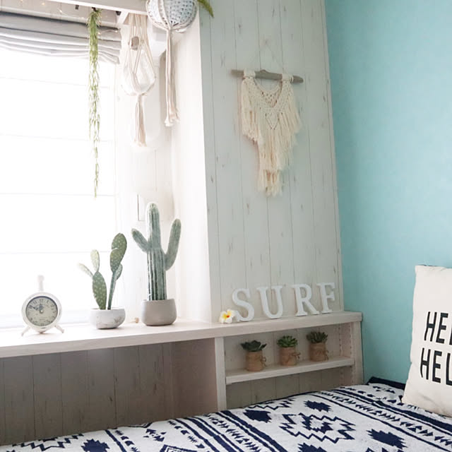 Bedroom,キャンドゥ,マクラメタペストリー手作り,フランフランのサボテン,フェイクグリーン,100均,海を感じるインテリア,寝室,ウッドワン,カフェ風,赤ちゃんのいる暮らし,子どもと暮らす,プチプラインテリア,西海岸風,いいね、フォロー本当に感謝です♡,madolino,流木,マクラメ,マンションインテリア,マテックス・モニター,カウンターデスク,西海岸インテリア,こどもと暮らす。 kiyoの部屋