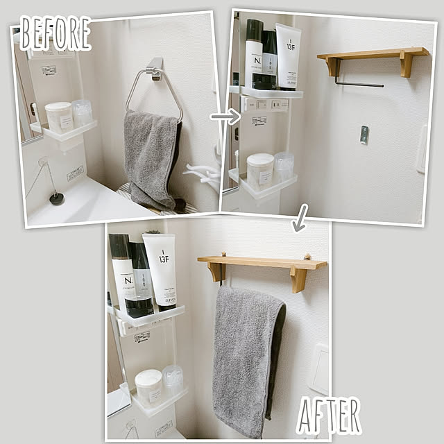 Bathroom,洗面スペース,アイアンバー,ダイソー,100均,DIY,セリア,タオルハンガー,しまむら,大理石調,洗面台周り tyunの部屋