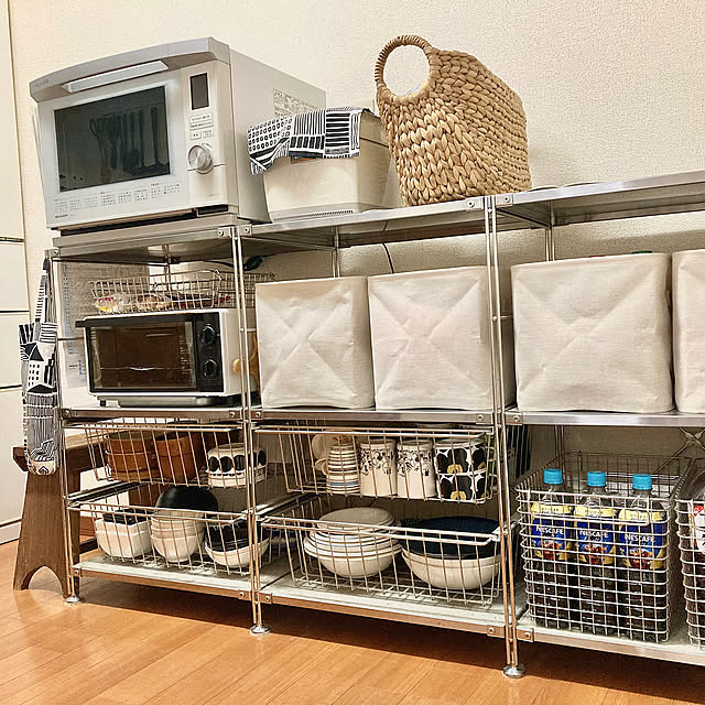 Kitchen,食品ストック収納,ステンレスユニットシェルフ,食器収納,キッチン,賃貸でも諦めない！,無印良品 lilyの部屋