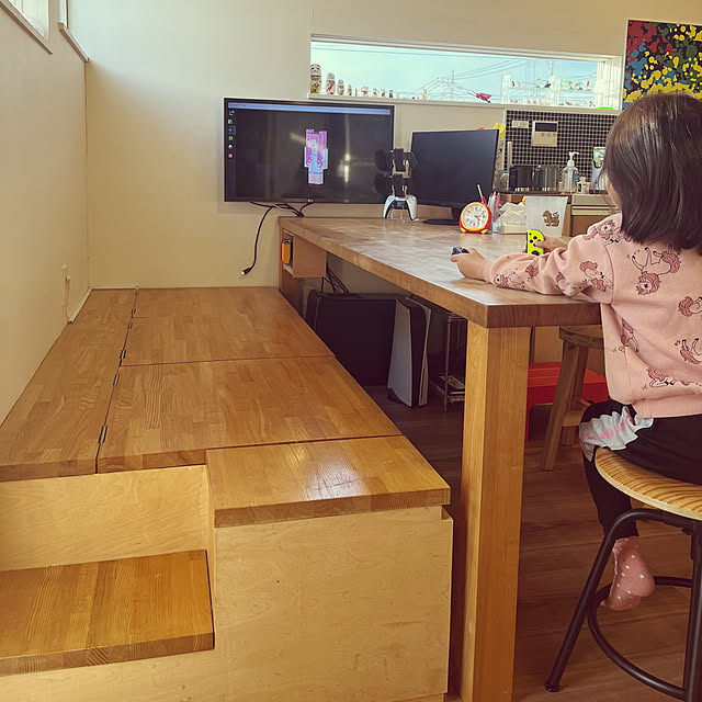 Kitchen,ゲーム部屋,カラフル,キッチン,リフォーム,リノベーション,ダイニング,子供部屋,DIY,デスク,LIXILの窓,ゲームコーナー,PCコーナー,壁掛けテレビ pentomo55の部屋
