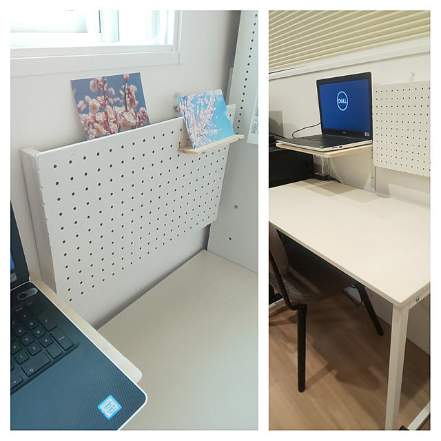 My Desk,ナチュラルインテリア,白いインテリア,パンチングボード,たなDIY,デスク,パソコンコーナー,浮かせる収納,勉強机,新居,共有スペース negichanの部屋
