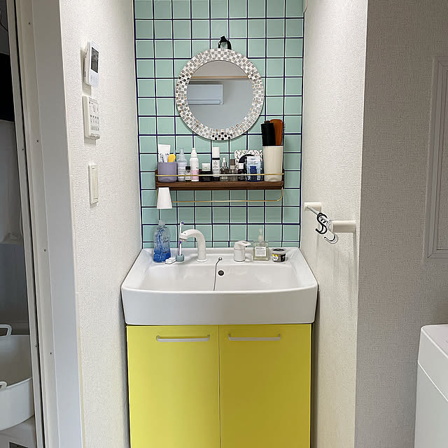 Bathroom,賃貸インテリア,賃貸DIY,賃貸でも諦めない!,賃貸でも楽しく♪,洗面所リメイク,洗面所DIY,ハッテミー タイル柄,ハッテミー,壁紙屋本舗,一人暮らし,1LDK 1人暮らし,mayo購入グッズ,tmm神奈川ライフ tmmの部屋