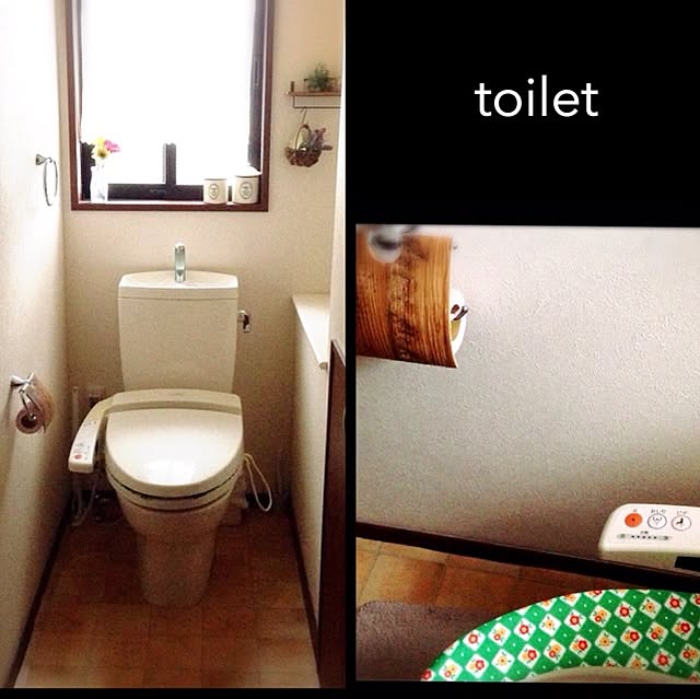 Bathroom,トイレですみません,ダイソー 便座シート,テラコッタ風フロアシート,セリア,壁紙屋本舗さんの有料サンプル壁紙,カメラマークが出てたので kinu-sakuの部屋