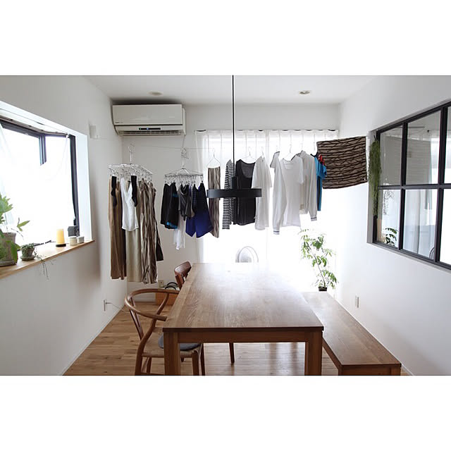 Overview,ダイニング,室内干し,部屋干しスペース,部屋干し,部屋干しpid,室内窓,リノベーション,すっきり暮らす,Scopeバスマット,scopeタオル,凸ランプ,出窓,無印良品 mikuの部屋